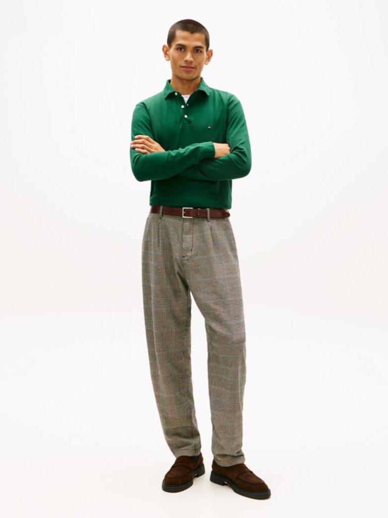 Green 1985 TH Flex Slim Fit Long Sleeve Polo  Men