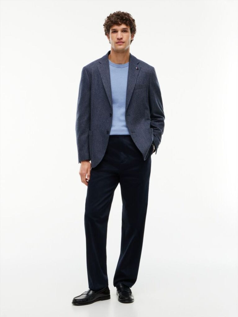 Blue Cotton Cashmere Crew Neck Jumper.  Men