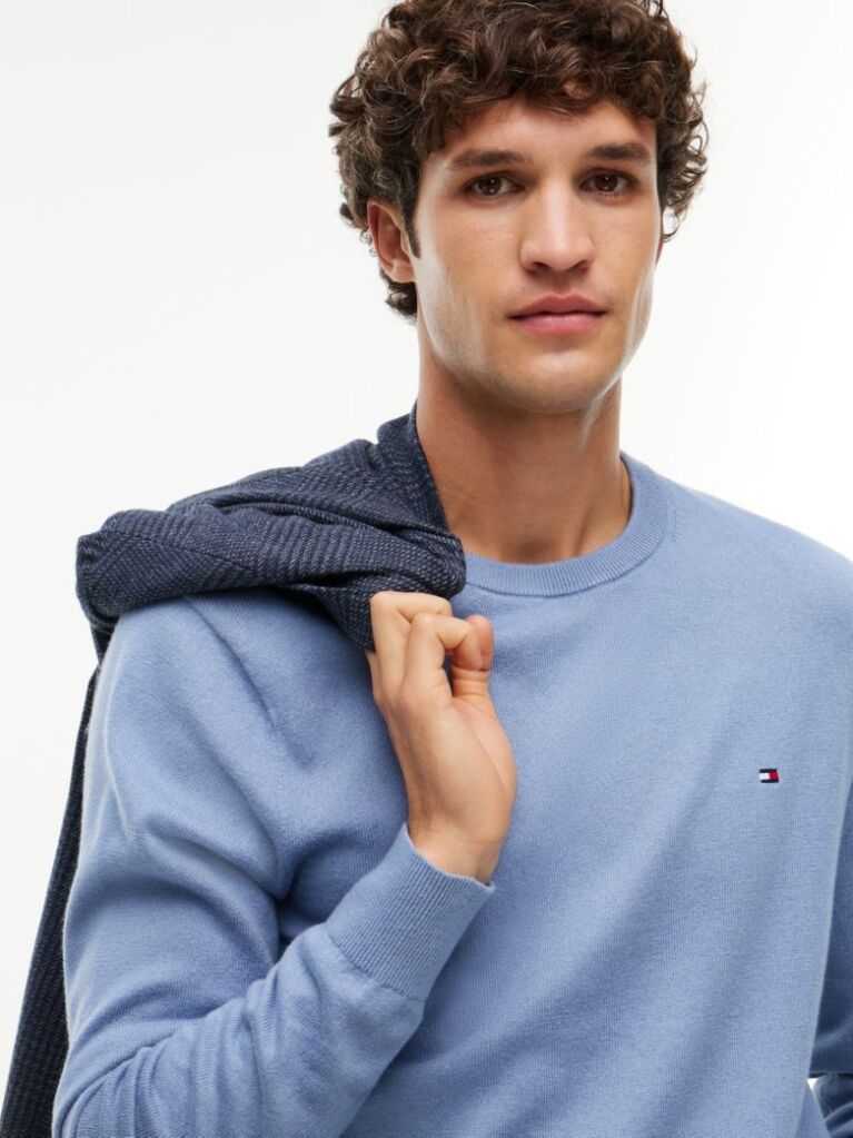 Blue Cotton Cashmere Crew Neck Jumper.  Men