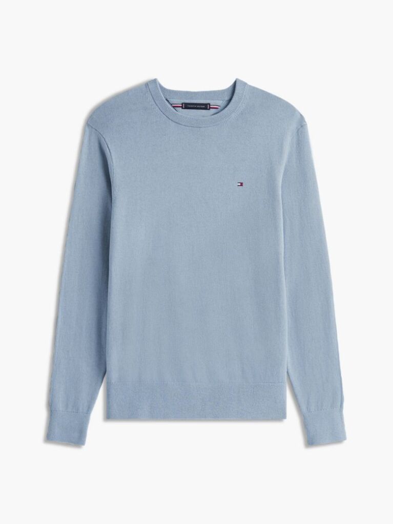 Blue Cotton Cashmere Crew Neck Jumper.  Men