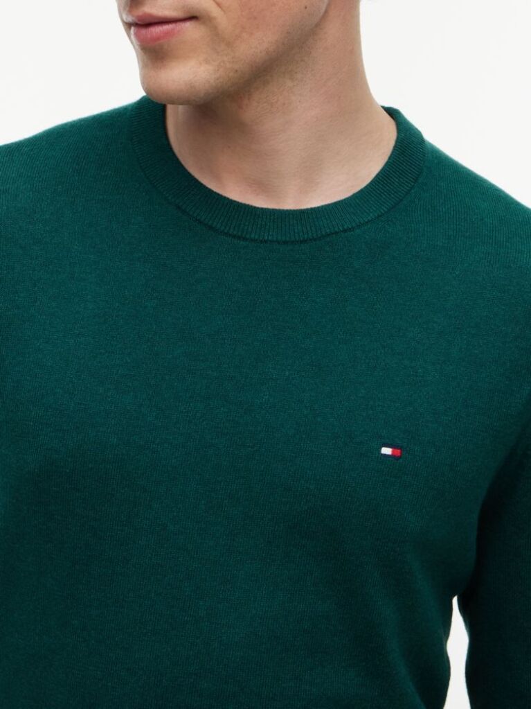 Green Cotton Cashmere Crew Neck Jumper.  Men