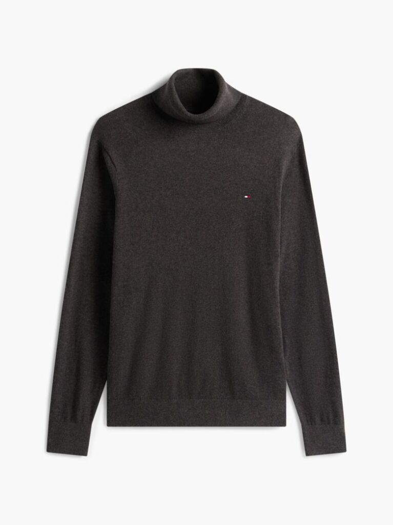 Grey Cotton Cashmere Roll Neck Jumper  Men
