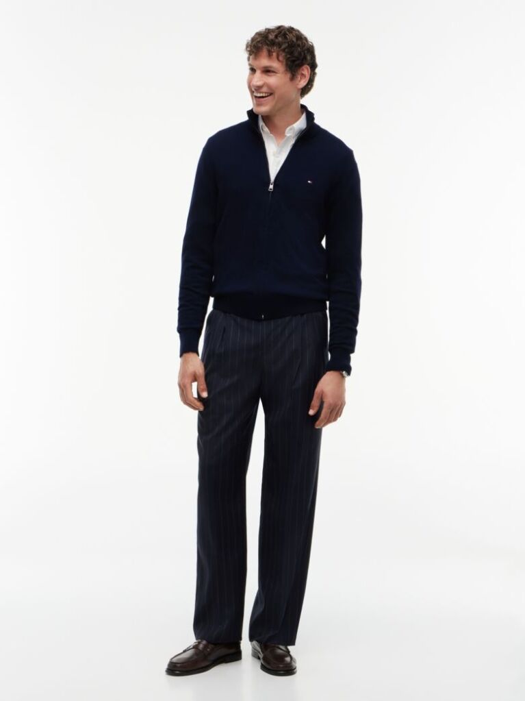 Blue Cotton Cashmere Zip-Thru Cardigan  Men