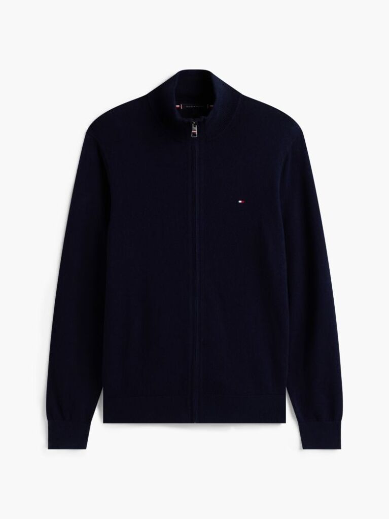 Blue Cotton Cashmere Zip-Thru Cardigan  Men