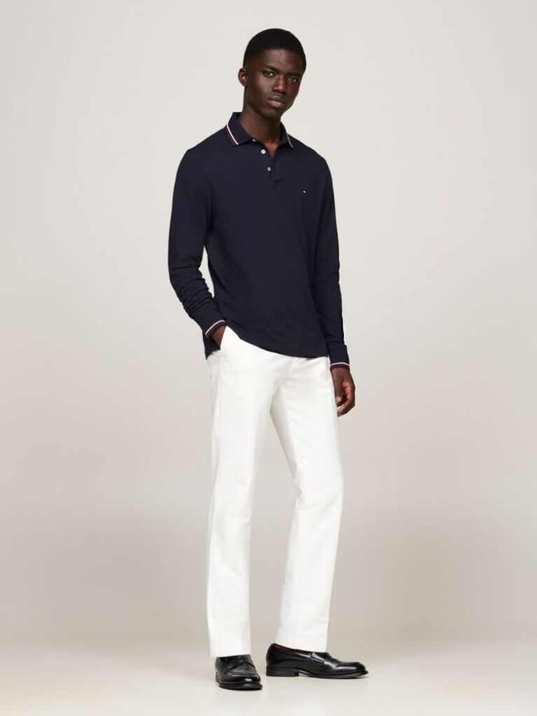 Blue Tipped Long Sleeve Slim Polo Shirt  Men