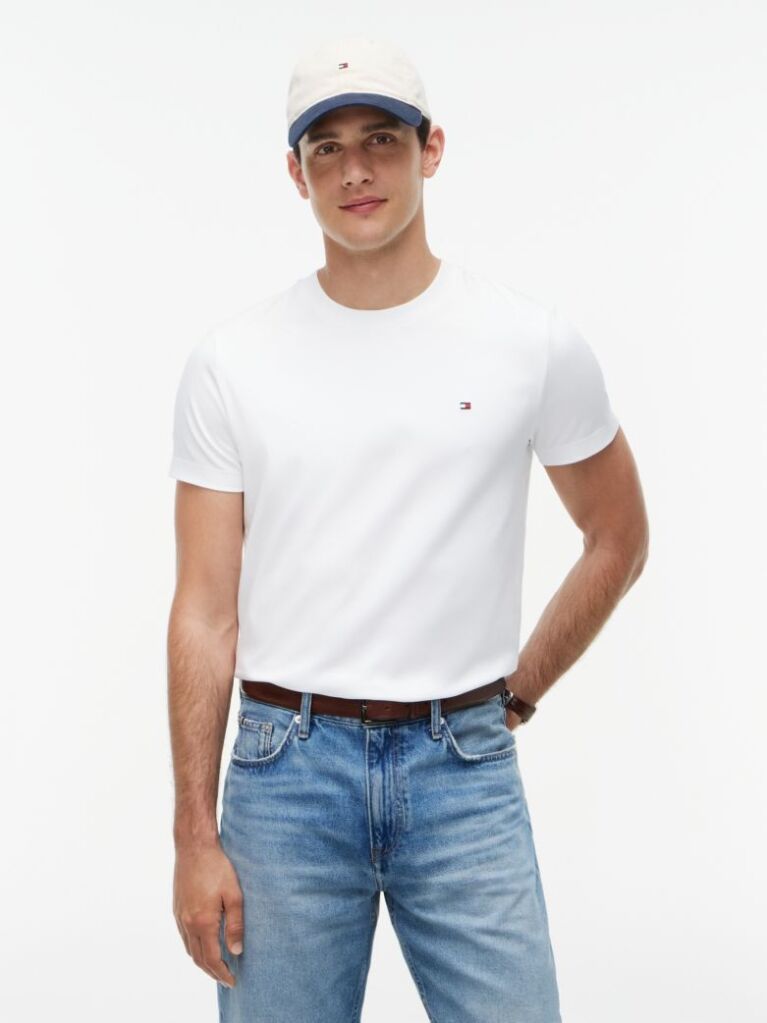 Άσπρο Slim T-Shirt Με Κεντητό Σημαιάκι  Άνδρες