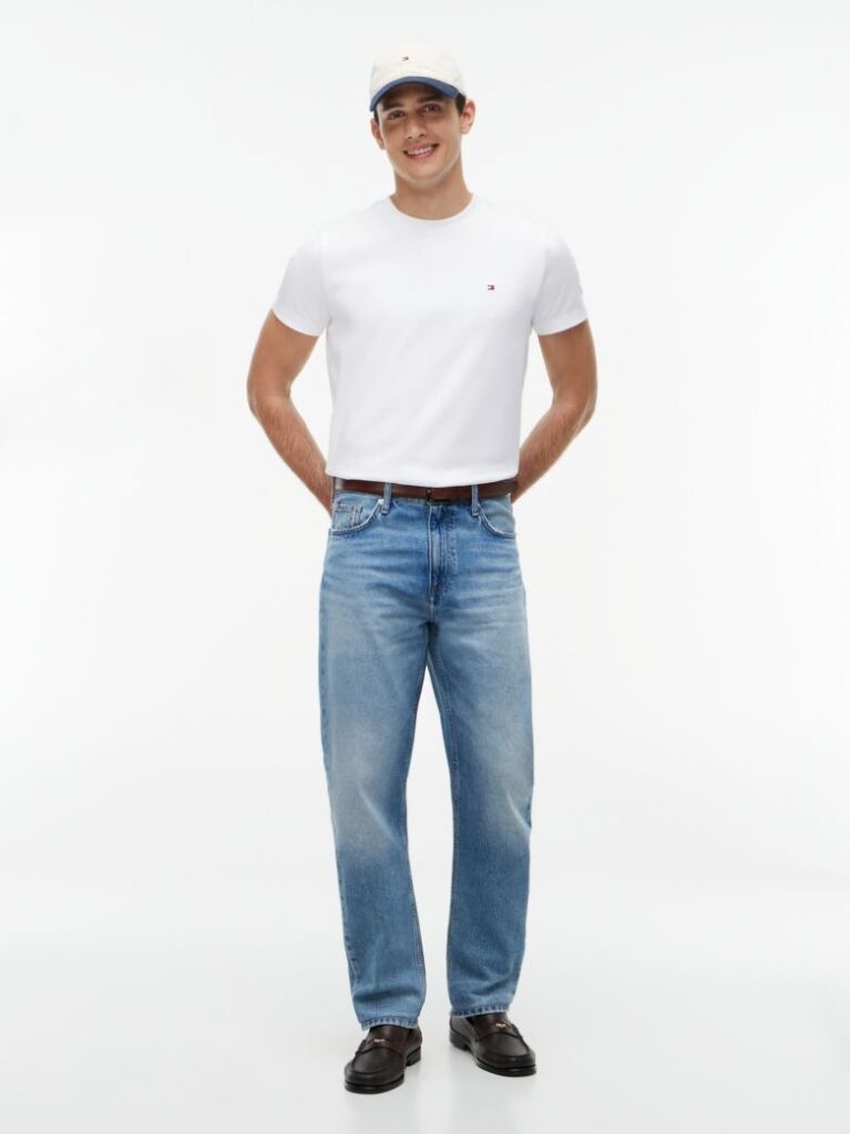 Άσπρο Slim T-Shirt Με Κεντητό Σημαιάκι  Άνδρες