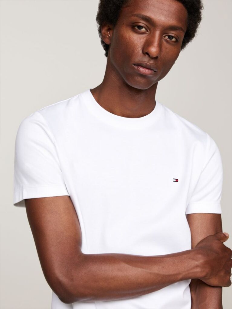 Άσπρο Slim T-Shirt Με Κεντητό Σημαιάκι  Άνδρες