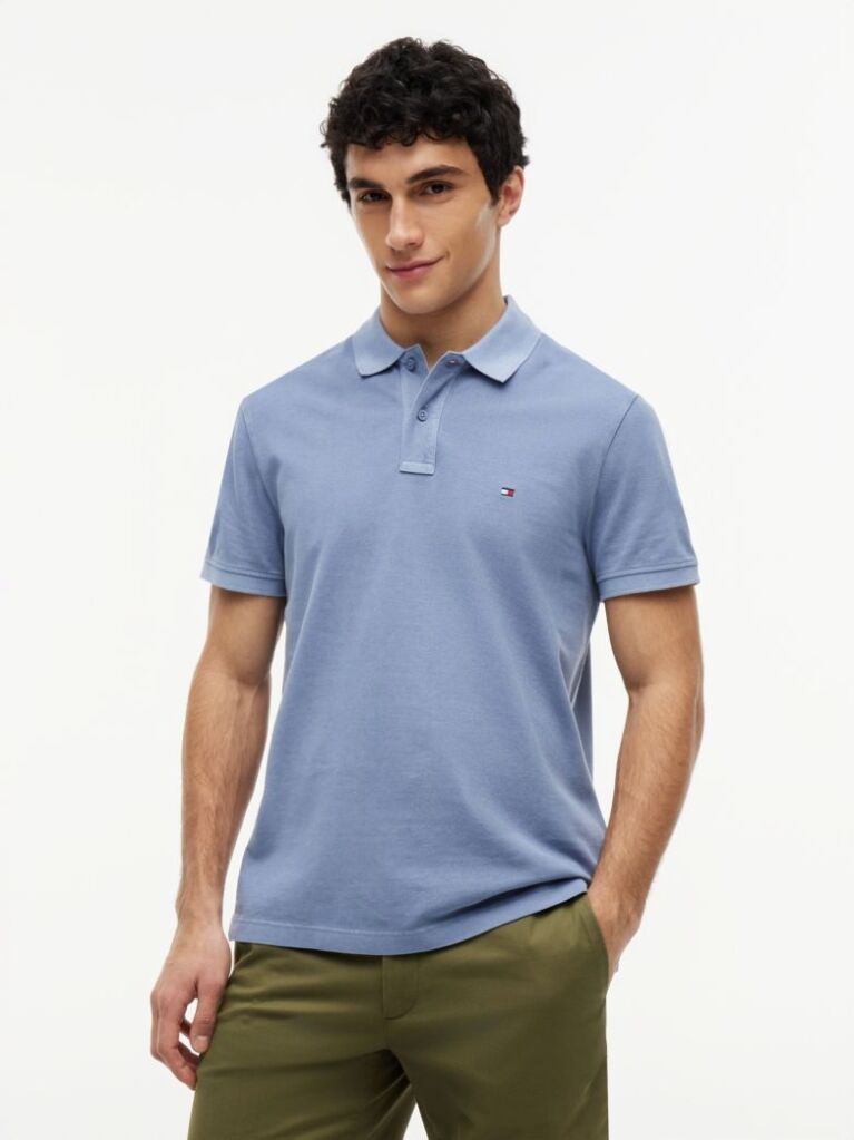 Blue Garment Dyed Flag Embroidery Regular Polo  Men