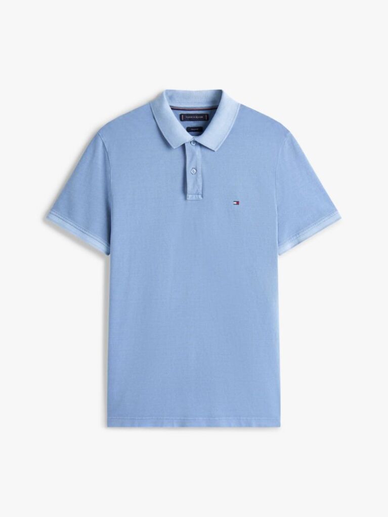 Blue Garment Dyed Flag Embroidery Regular Polo  Men