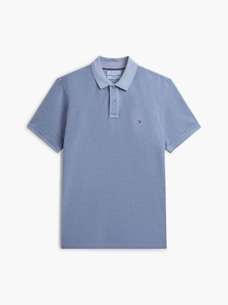Blue Garment Dyed Flag Embroidery Regular Polo  Men