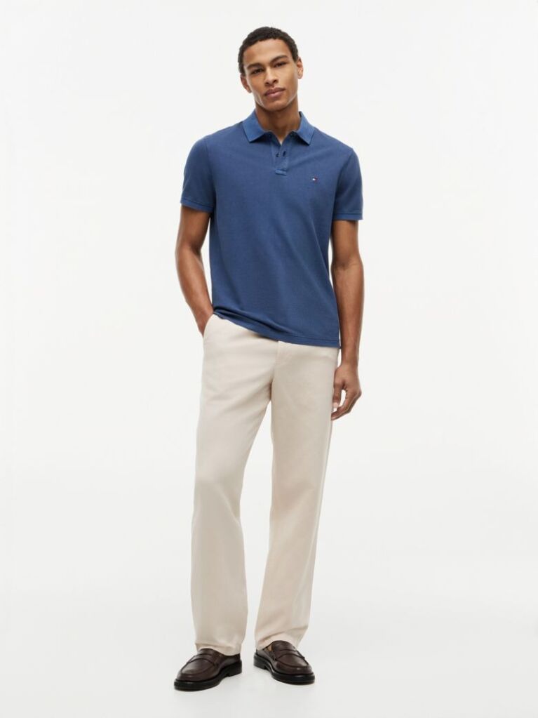 Blue Garment Dyed Flag Embroidery Regular Polo  Men