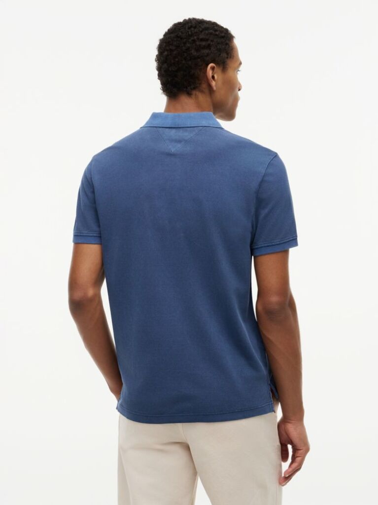 Blue Garment Dyed Flag Embroidery Regular Polo  Men