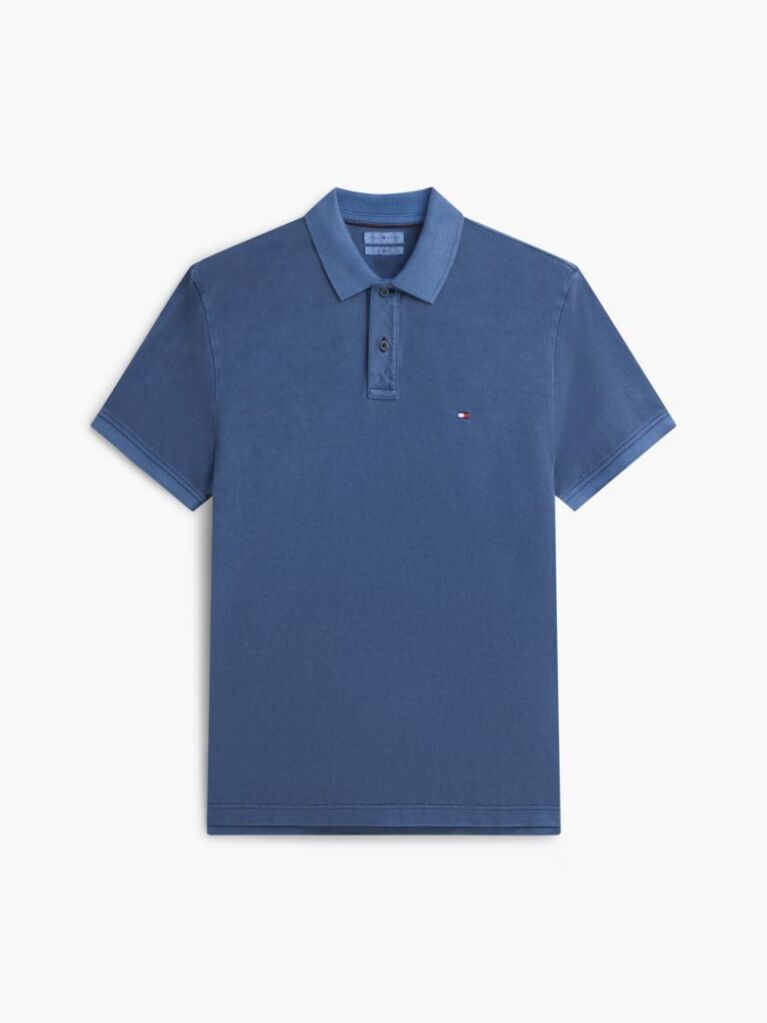 Blue Garment Dyed Flag Embroidery Regular Polo  Men