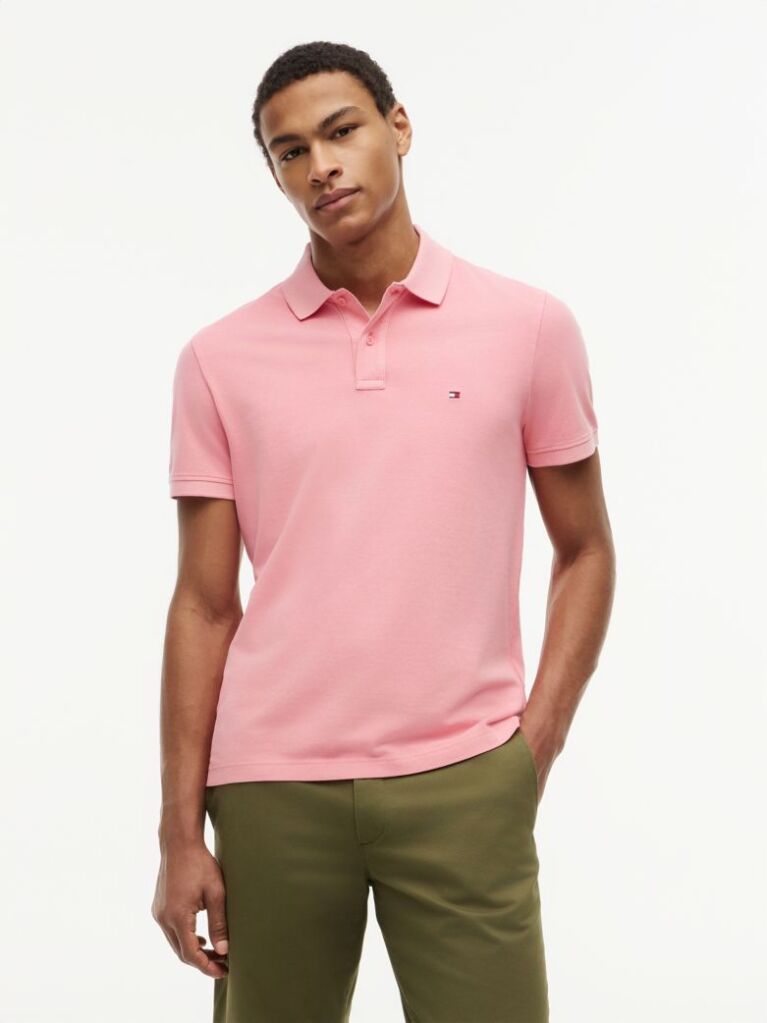 Pink Garment Dyed Flag Embroidery Regular Polo  Men