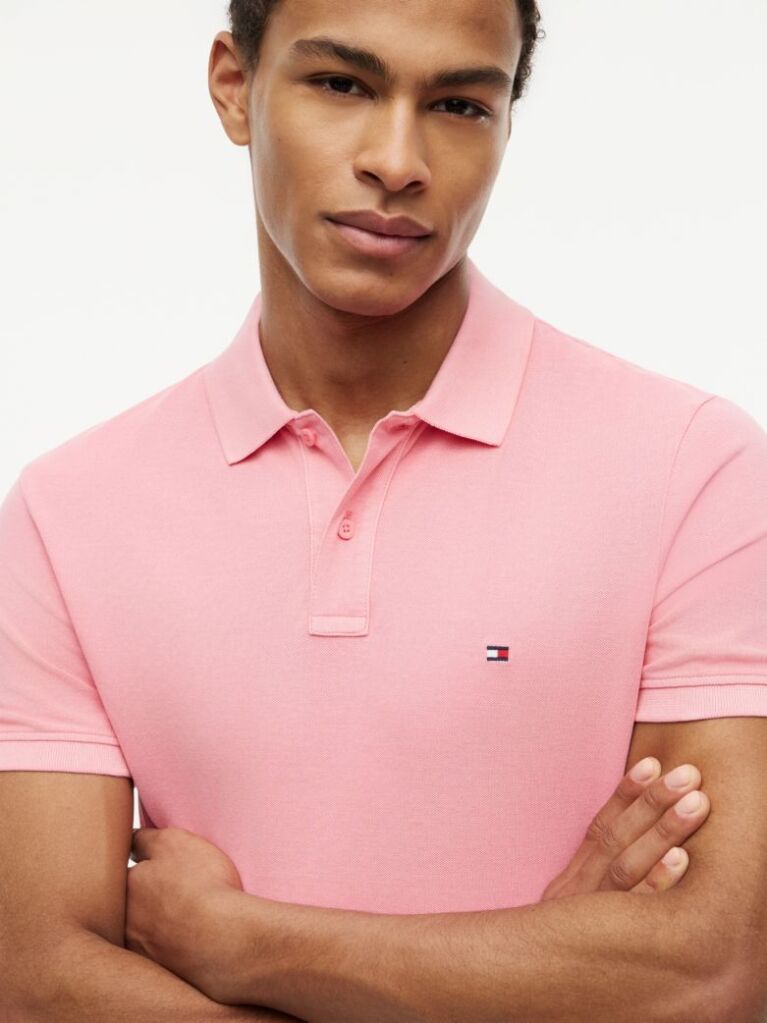 Pink Garment Dyed Flag Embroidery Regular Polo  Men
