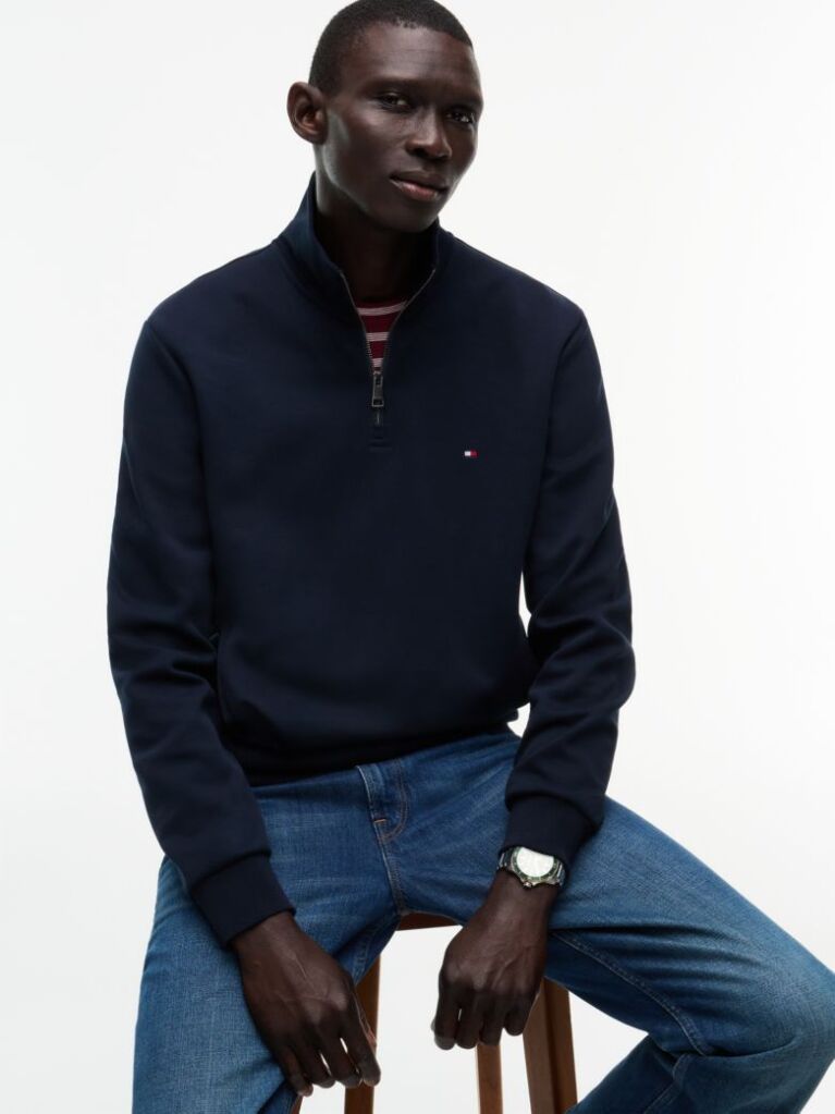 Blue Quarter-Zip Intechno Knit Sweatshirt  Men