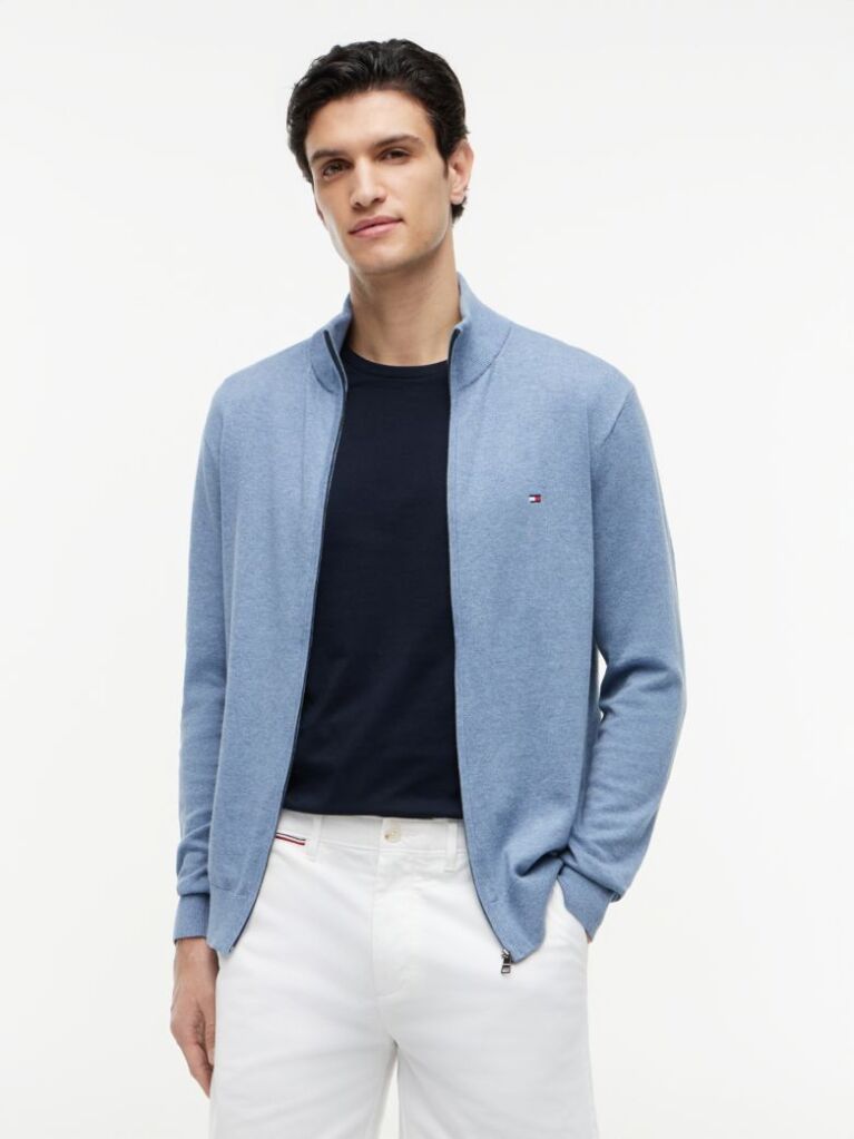 Blue Mock Turtleneck Zip-Thru Cardigan  Men