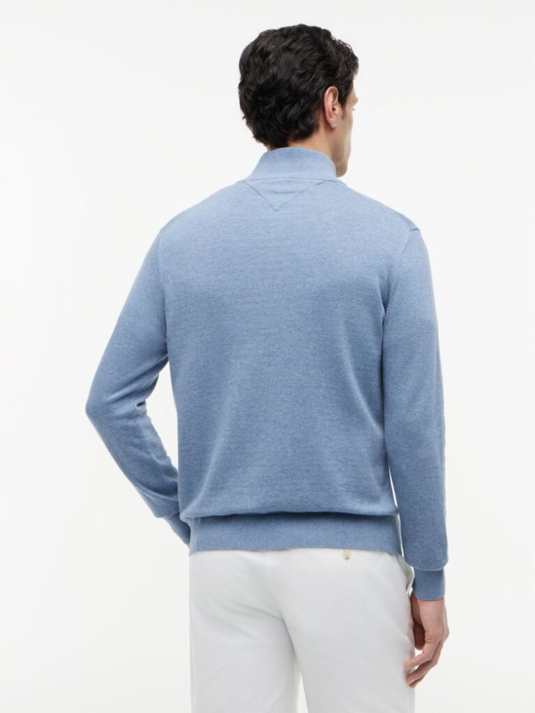 Blue Mock Turtleneck Zip-Thru Cardigan  Men