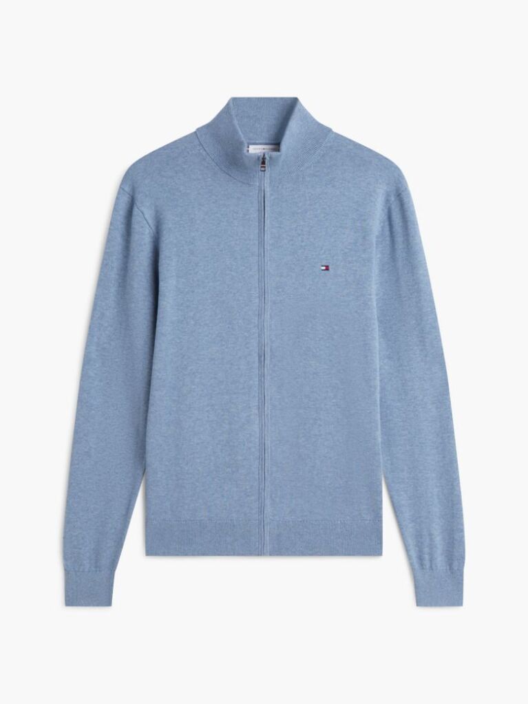 Blue Mock Turtleneck Zip-Thru Cardigan  Men