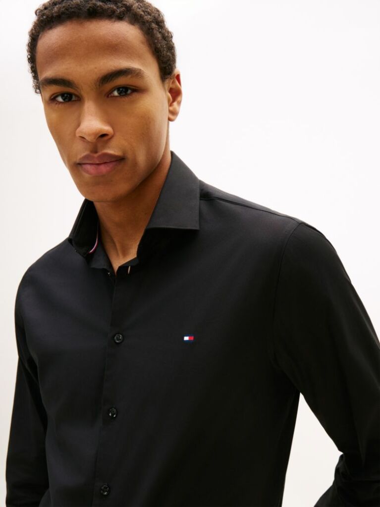 Black Flex Slim Fit Poplin Shirt  Men