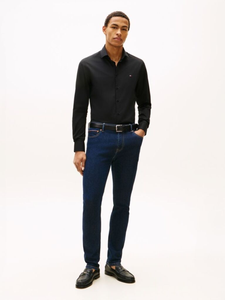 Black Flex Slim Fit Poplin Shirt  Men