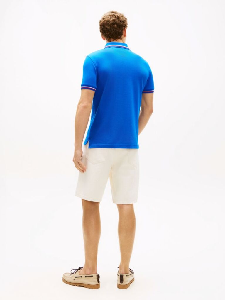 Blue Slim Fit Tipped Pique Polo Shirt  Men