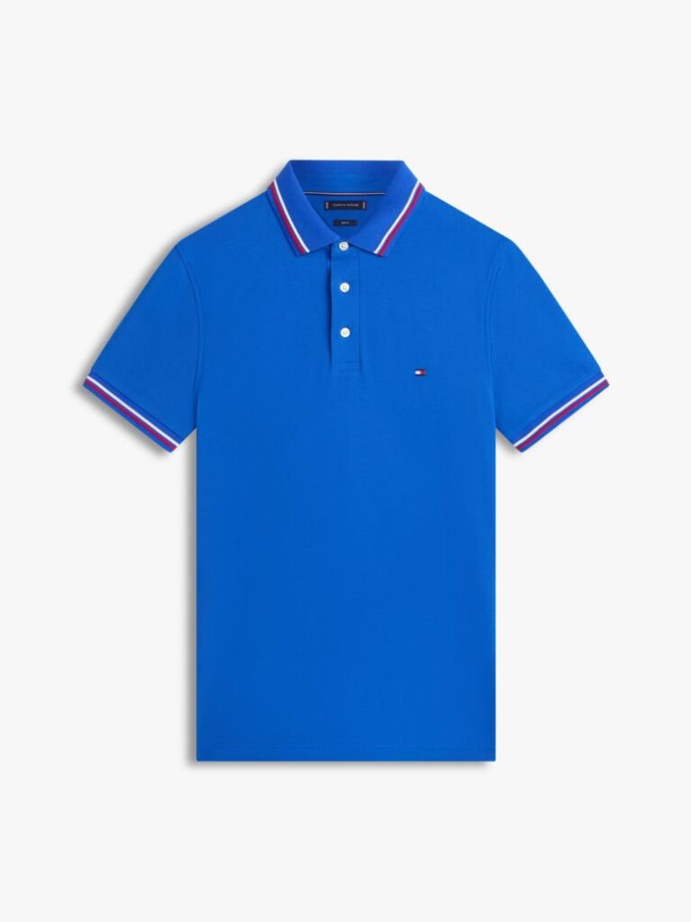 Blue Slim Fit Tipped Pique Polo Shirt  Men
