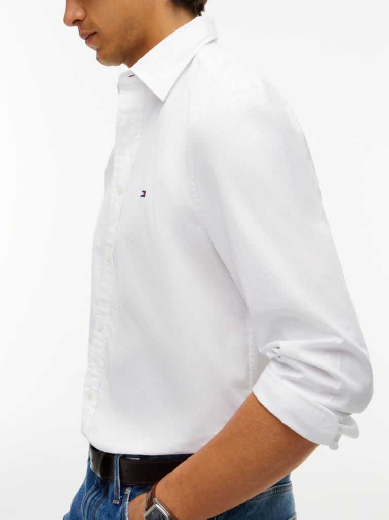 White Flex Poplin Slim Shirt  Men