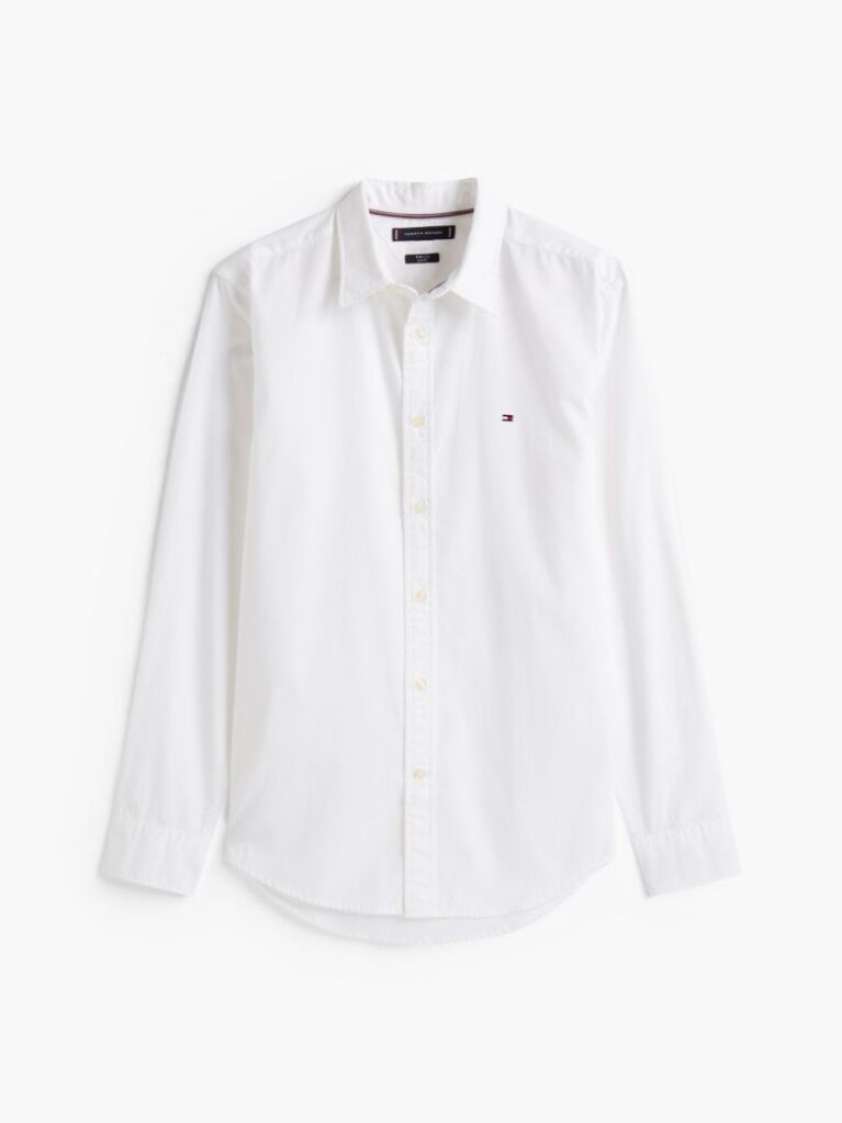 White Flex Poplin Slim Shirt  Men