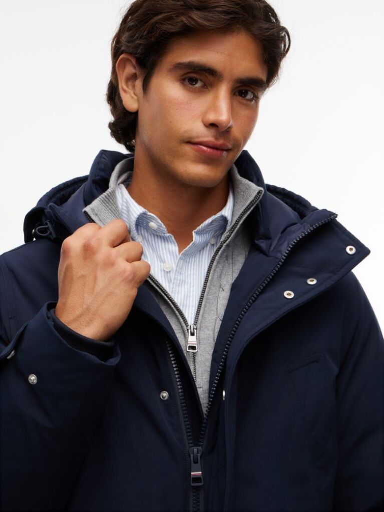 Blue Water Repellent Down Hooded Rockie Parka  Men