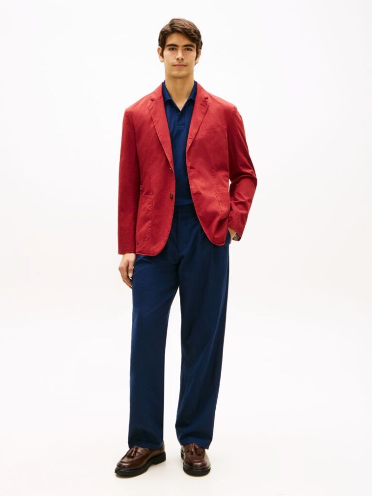 Κόκκινο Smart Casual Blazer Σε Κανονική Γραμμή  Άνδρες