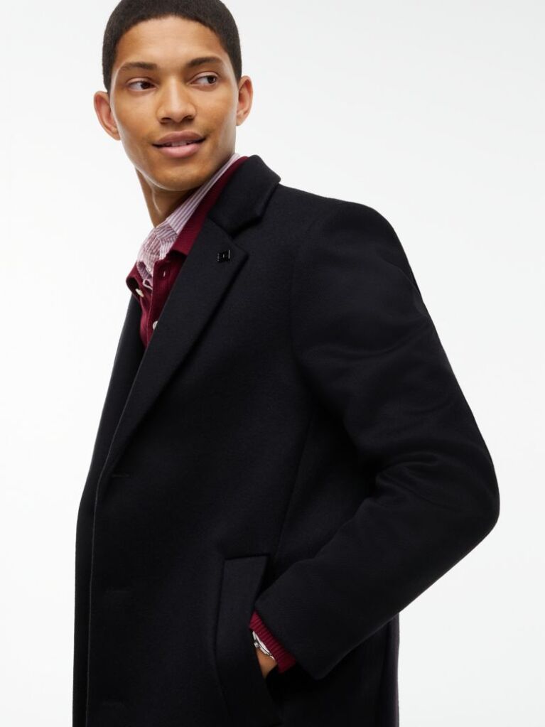 Μαύρο Smart Casual Μάλλινο Παλτό Με Μονή Σειρά Κουμπιών  Άνδρες