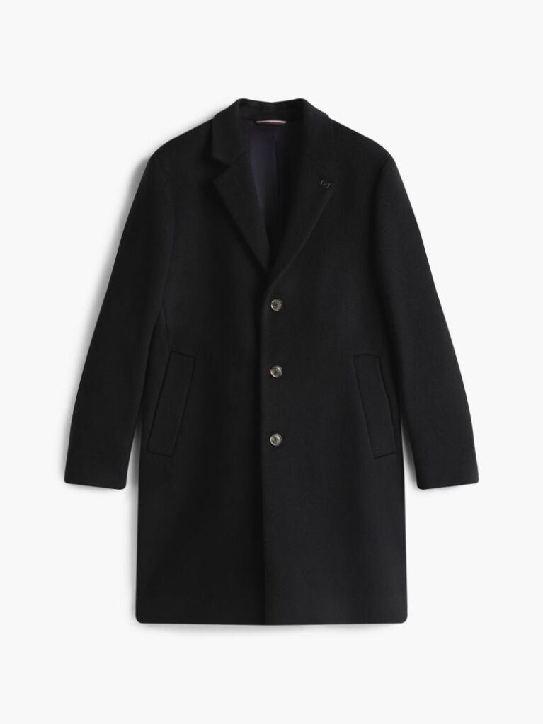 Μαύρο Smart Casual Μάλλινο Παλτό Με Μονή Σειρά Κουμπιών  Άνδρες