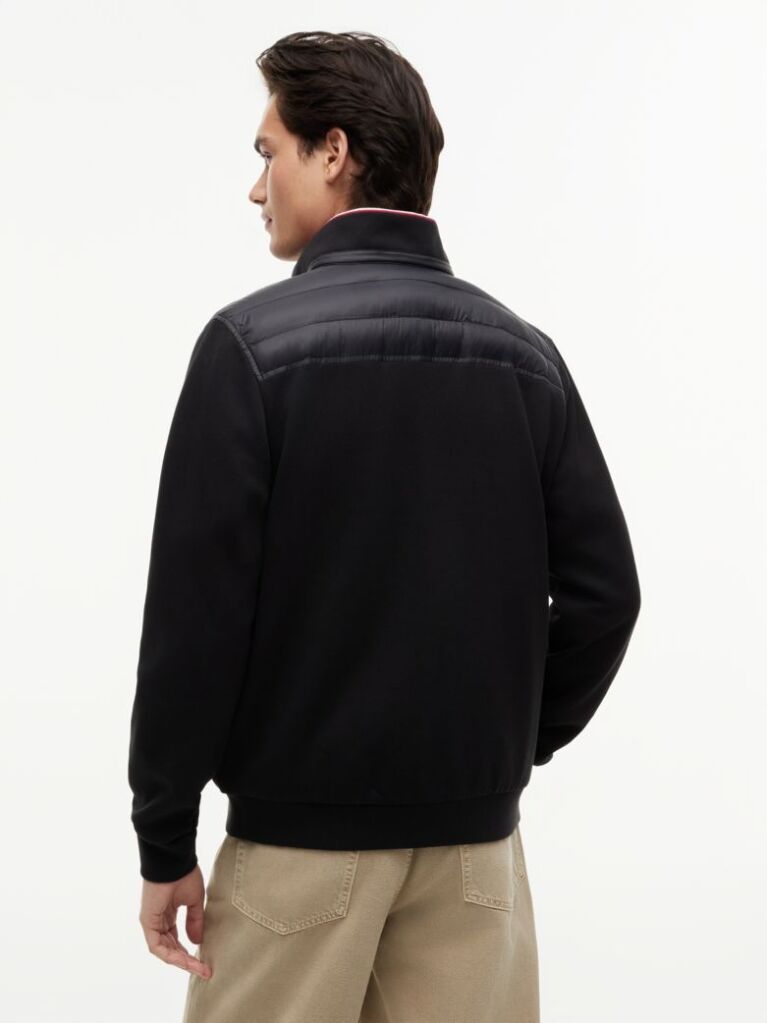 Black Mixed Texture Quilted Zip-Thru Sweatshirt  Men