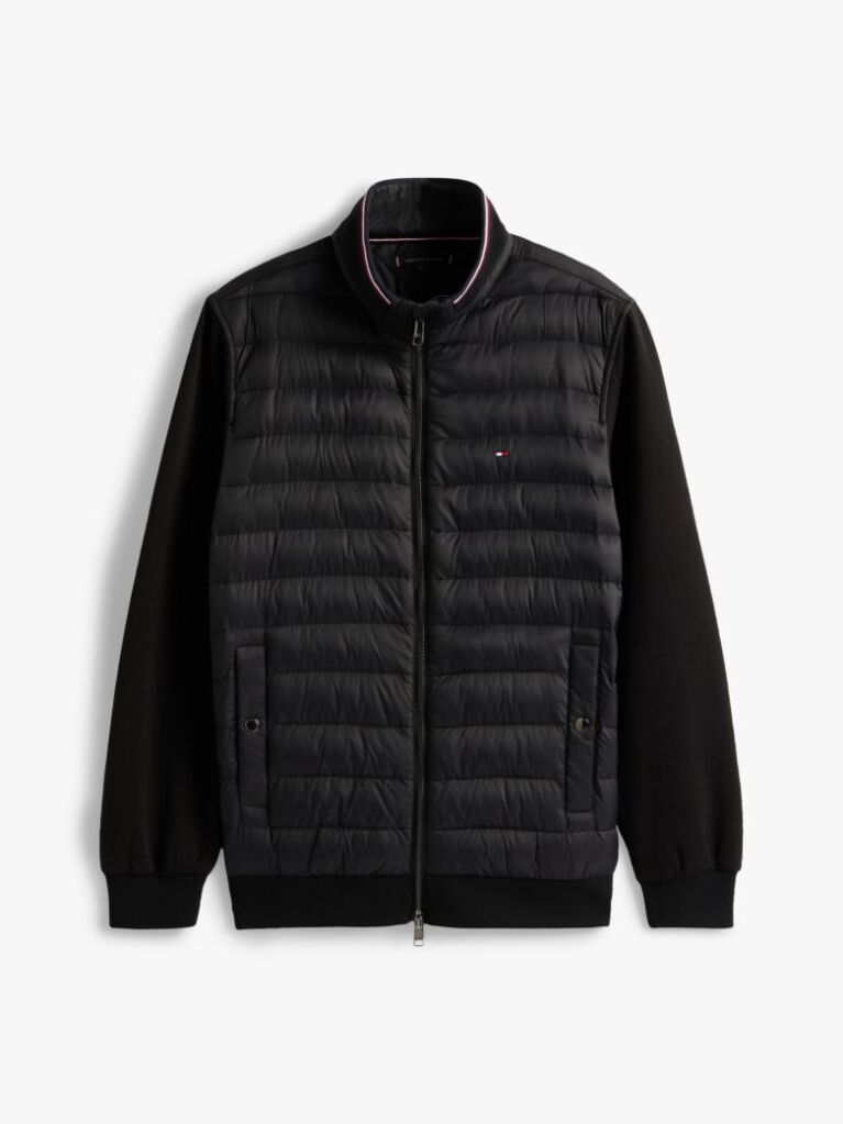 Black Mixed Texture Quilted Zip-Thru Sweatshirt  Men