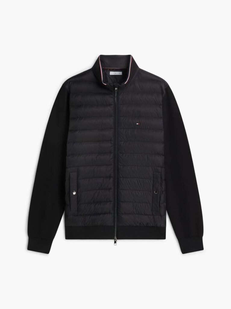 Black Mixed Texture Quilted Zip-Thru Sweatshirt  Men