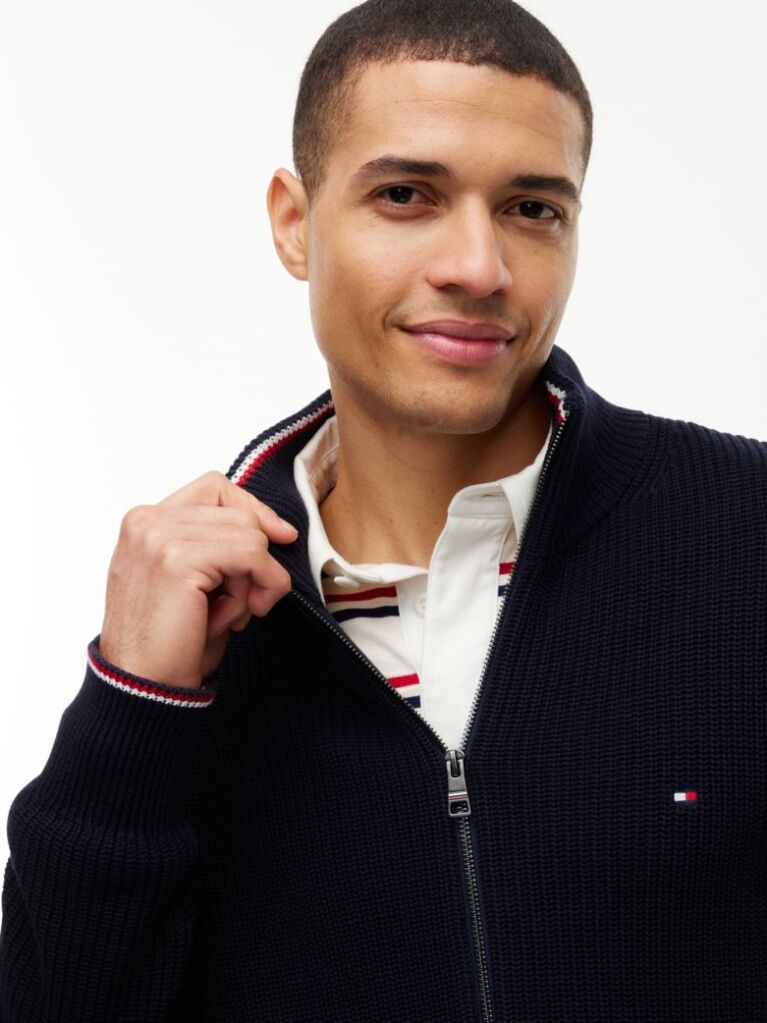 Blue Rib Zip Through Cardigan  Men