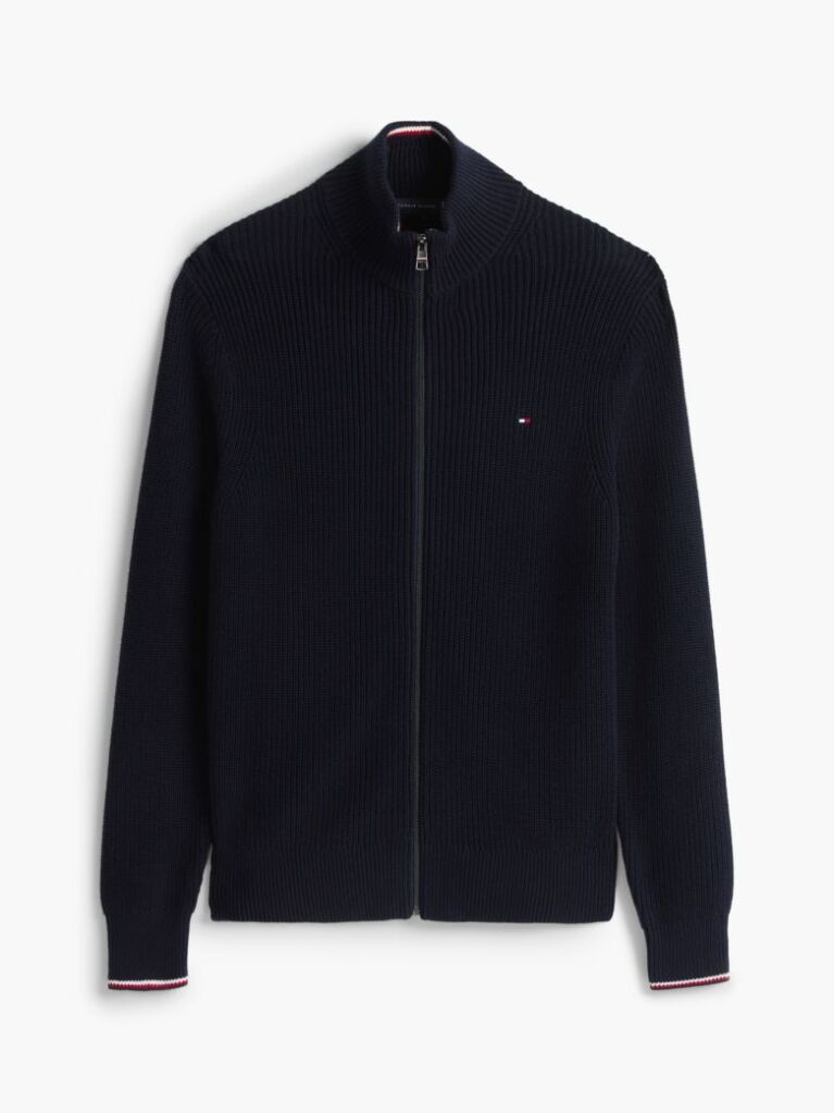 Blue Rib Zip Through Cardigan  Men