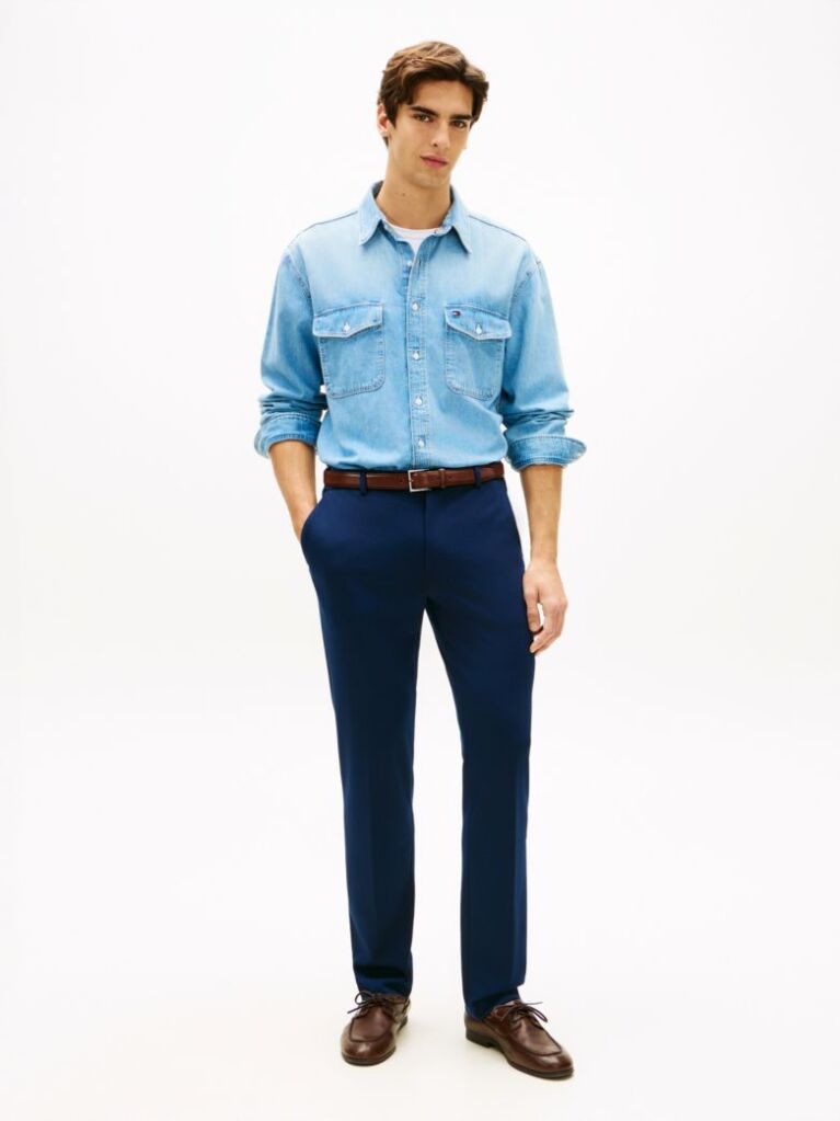 Blue Smart Casual Straight Leg Trousers  Men