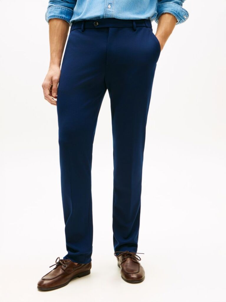 Blue Smart Casual Straight Leg Trousers  Men