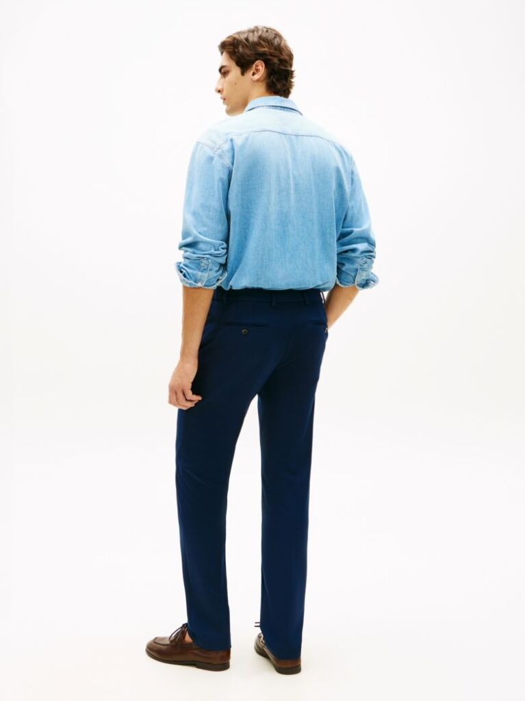 Blue Smart Casual Straight Leg Trousers  Men