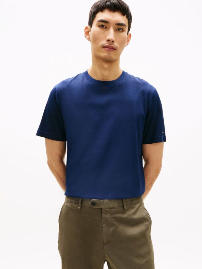 Μπλε Smart Casual T-Shirt Με Κλασική Λαιμόκοψη  Άνδρες