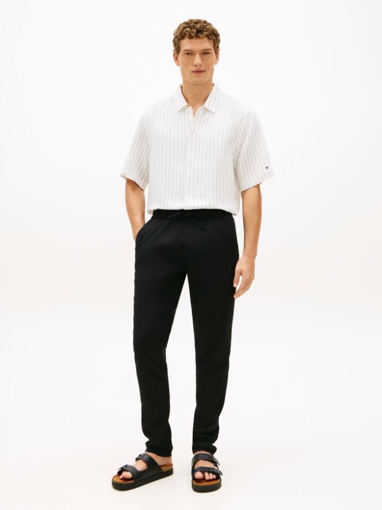 Black Harlem Tapered Leg Linen Blend Chinos  Men