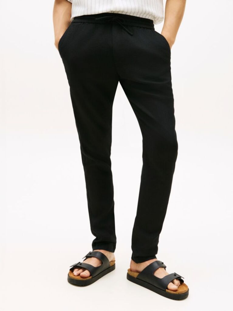 Black Harlem Tapered Leg Linen Blend Chinos  Men
