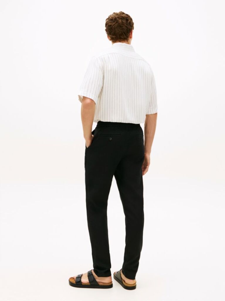 Black Harlem Tapered Leg Linen Blend Chinos  Men