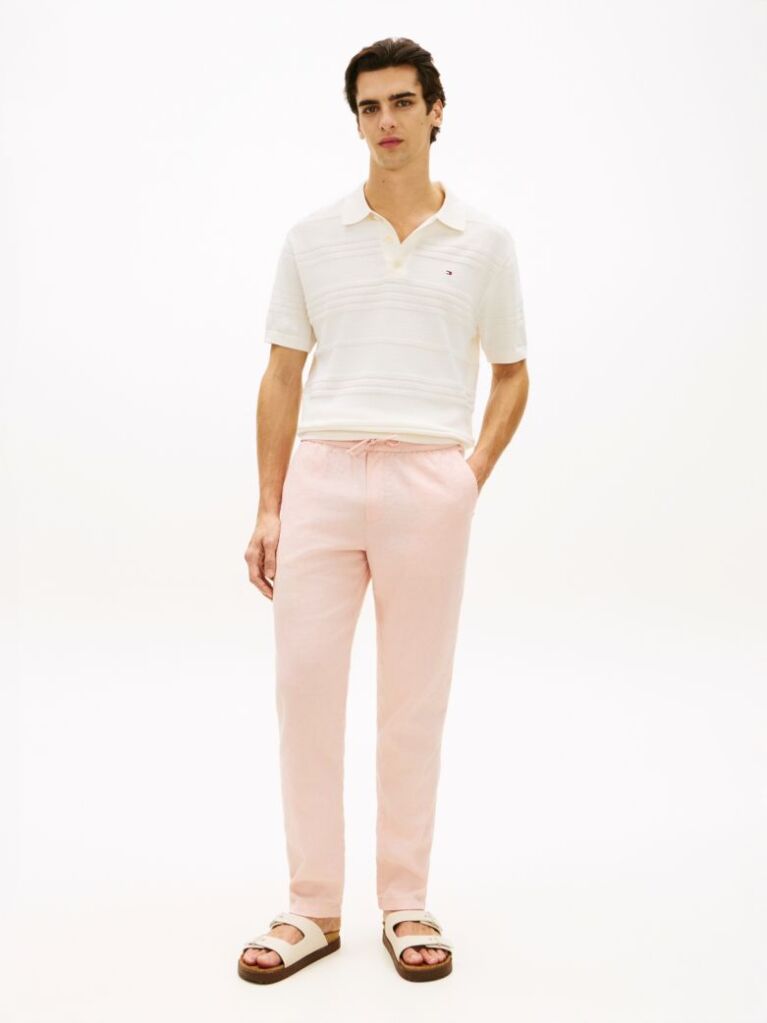 Ροζ Harlem Παντελόνι Chinos Λινό Σε Tapered Γραμμή  Άνδρες