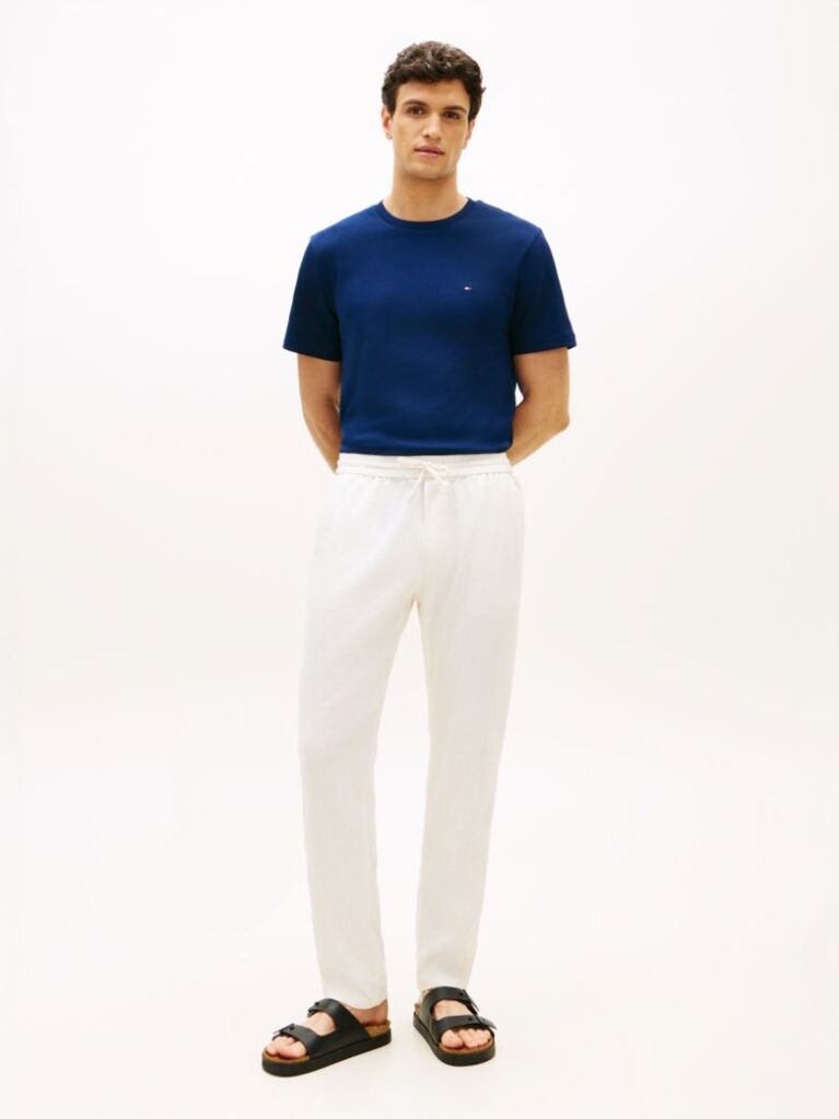 Beige Harlem Tapered Leg Linen Blend Chinos  Men