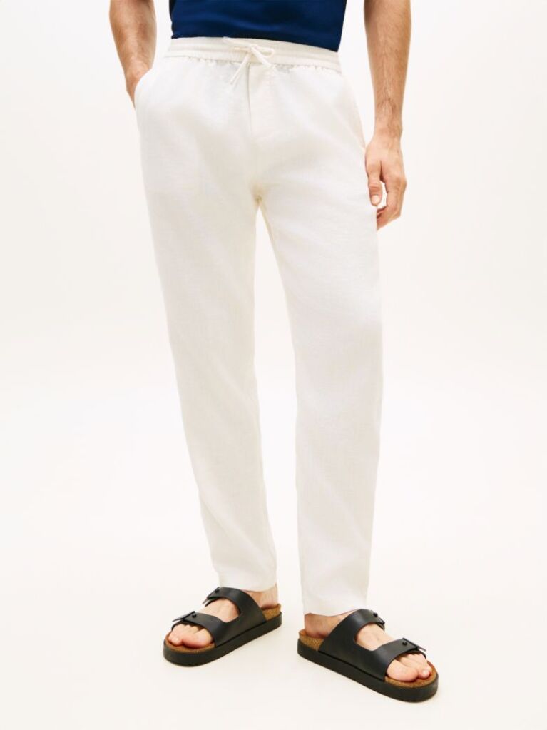 Beige Harlem Tapered Leg Linen Blend Chinos  Men