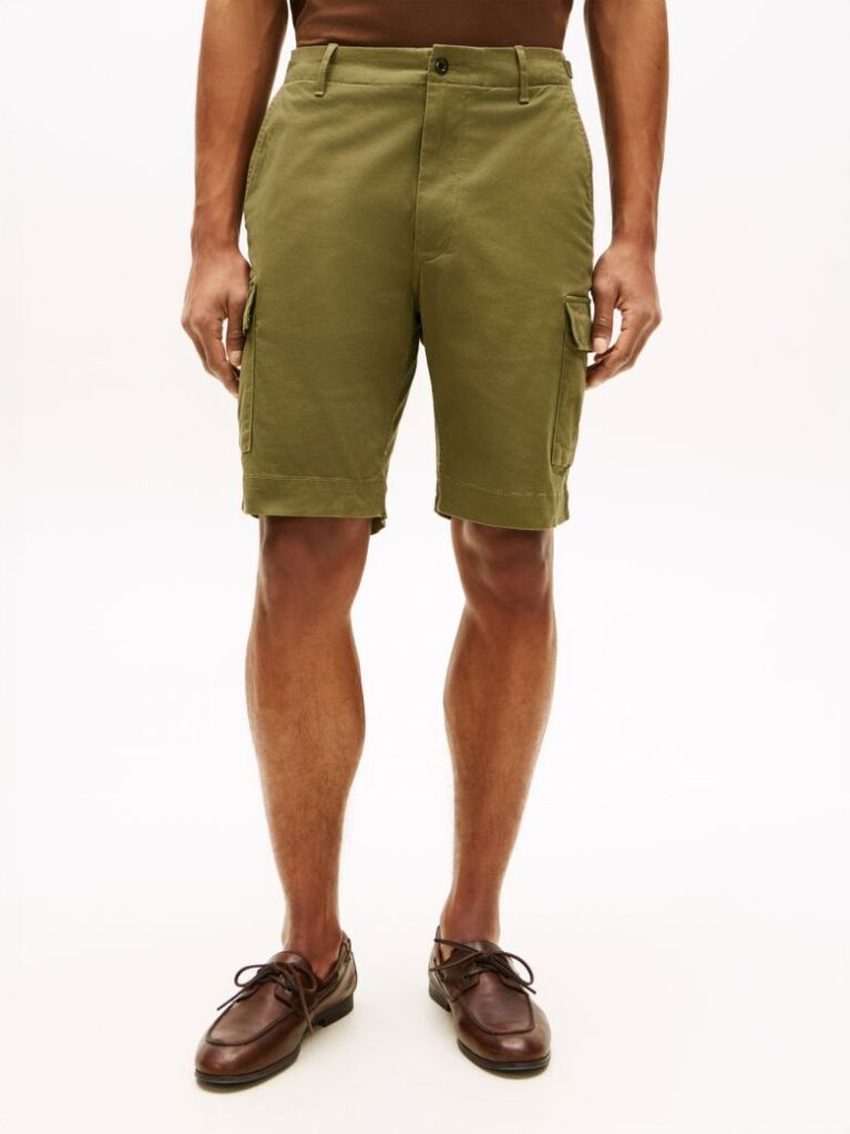 Green Twill Relaxed Cargo Bermuda Shorts  Men